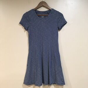 Toad&Co Organic Striped‎ Mini Dress Womens XS Navy Blue Short Sleeve Nautical